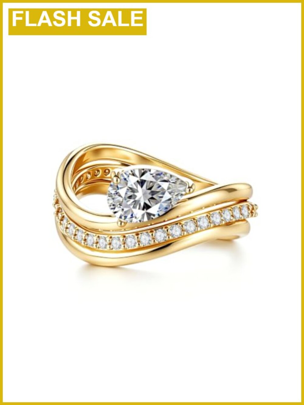 14K Gold Plated Stackable Ring Set Cubic Zirconia Teardrop 3pc